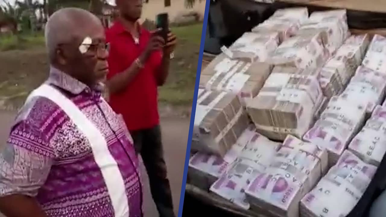 Beeld uit video: Gabonese politicus aangehouden met koffers vol bankbiljetten