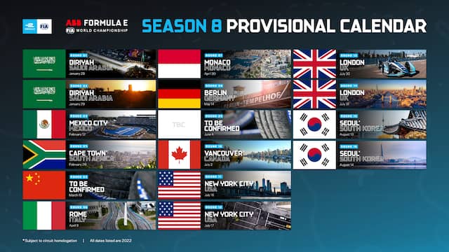 De Formule E-kalender van 2022.