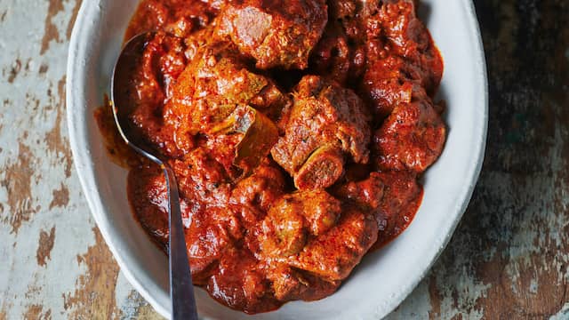 Rogan Josh, een Indiase curry met geitenvlees.