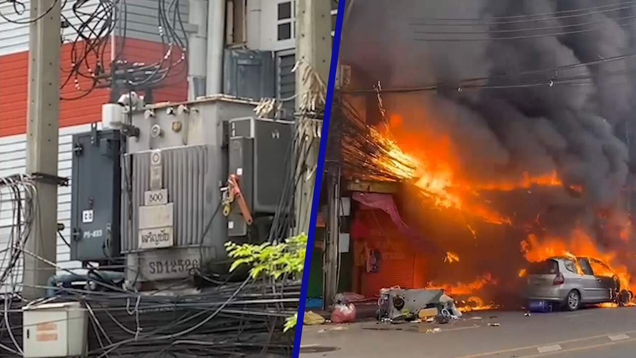 Beeld uit video: Thaise winkelpanden in brand door oververhitte apparatuur