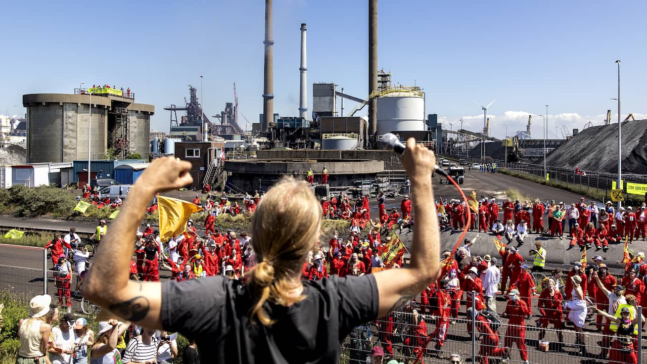 Environmental activists protest at Dutch Tata Steel plant