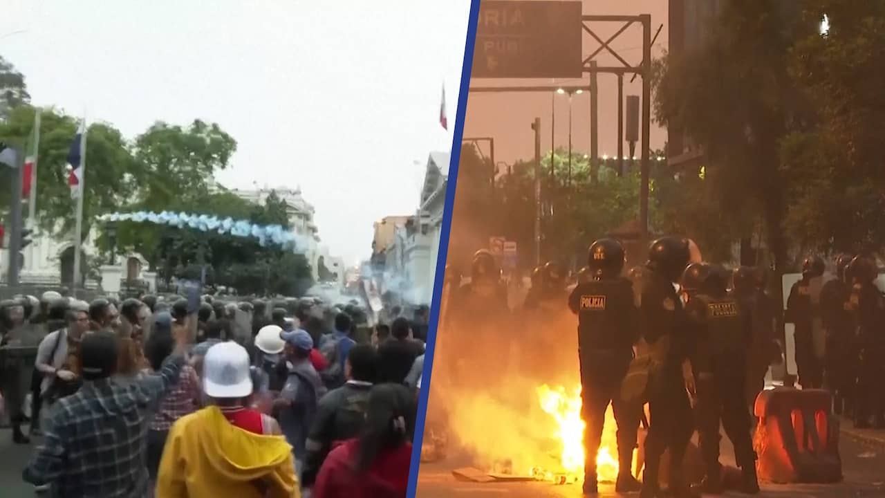Beeld uit video: Peruaanse politie vuurt traangas af bij protesten