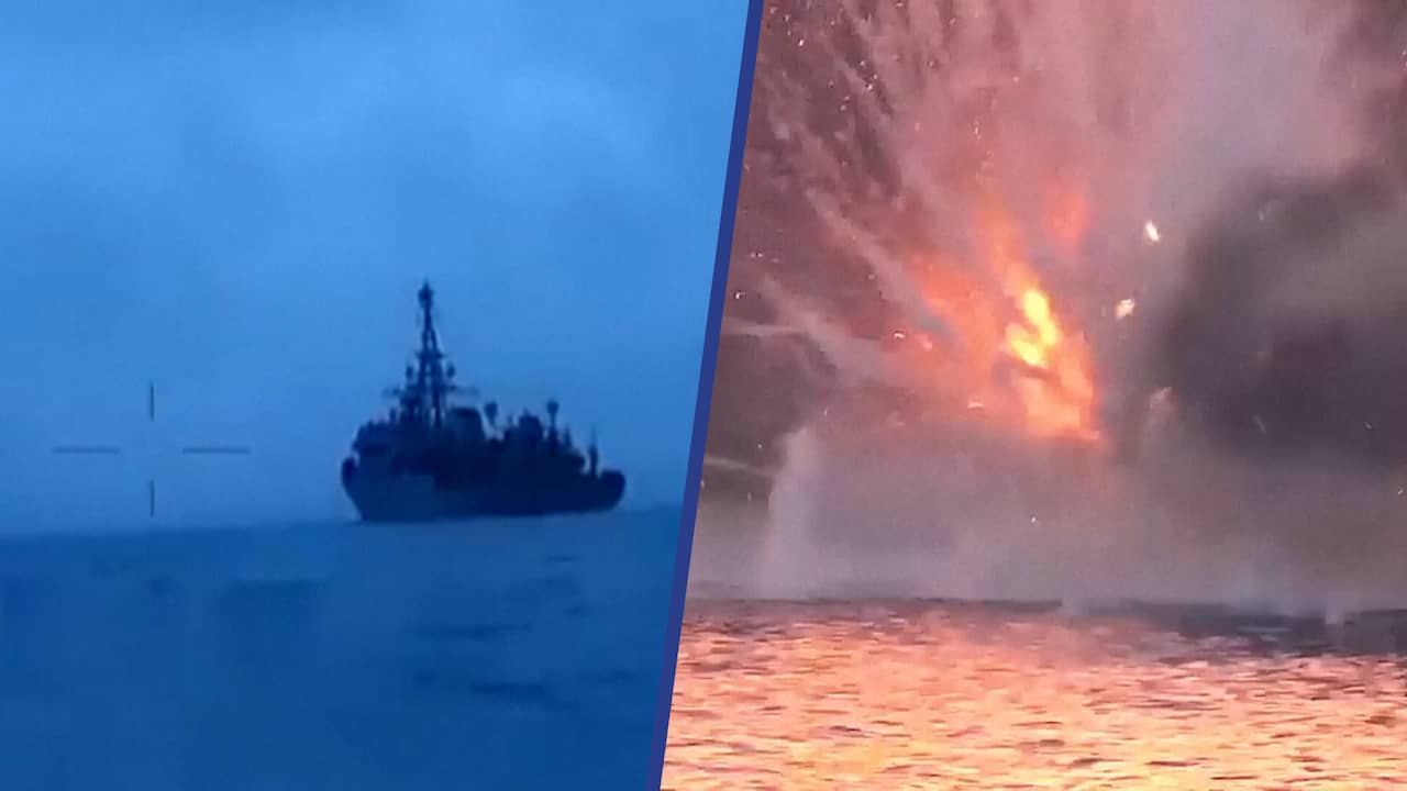 Image from video: Ukraine shares images of drone attack on Russian ship