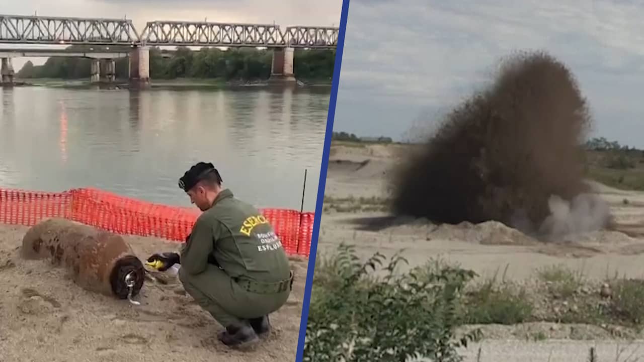 Beeld uit video: Bom uit WO II gevonden in uitgedroogde rivier Italië