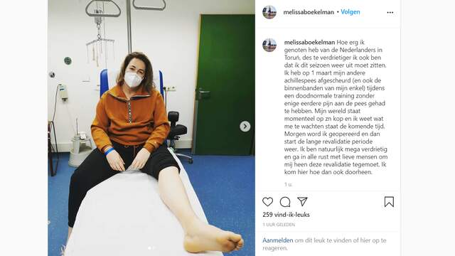 De Instagram-post van Melissa Boekelman vanuit het ziekenhuis.