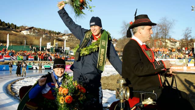 Sven Kramer bij zijn eerste Europese allroundtitel in 2007.