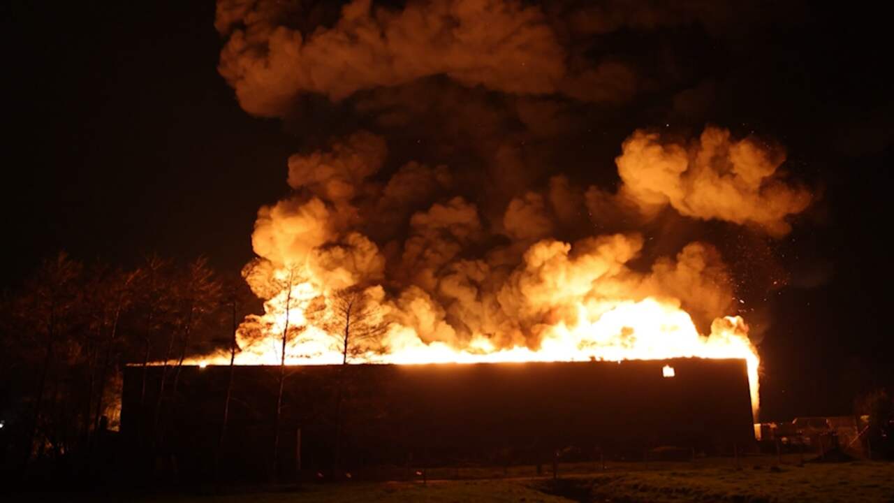 Beeld uit video: Zeer grote brand breekt uit in Hillegoms paintballcentrum
