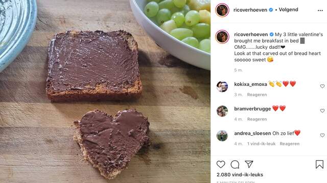 Kickbokser Rico Verhoeven (vrijgezel) kreeg een zoet ontbijt van zijn drie kinderen.