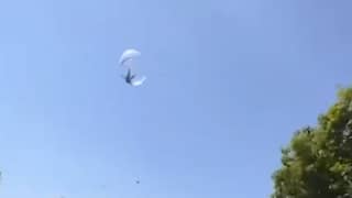 Britse jongen in opblaasbare bal vliegt meters door de lucht