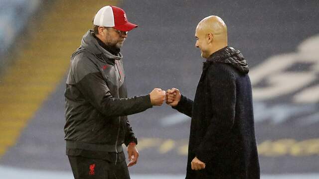 Jürgen Klopp en Josep Guardiola zullen komende zondag mogelijk wat minder vriendelijk tegen elkaar doen.