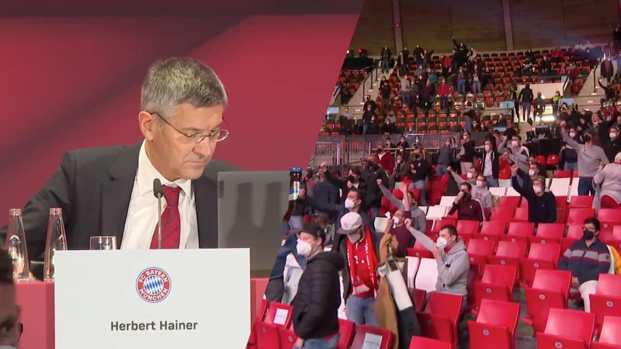 Beeld uit video: Boze Bayern-fans joelen bestuur uit wegens Qatarese sponsordeal