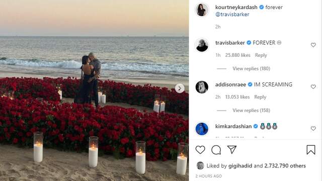 Kardashian deelt op Instagram een foto van de verloving. Foto: Instagram/Kourtney Kardashian.
