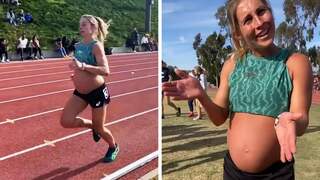 Hoogzwangere atlete rent hardloopwedstrijd uit