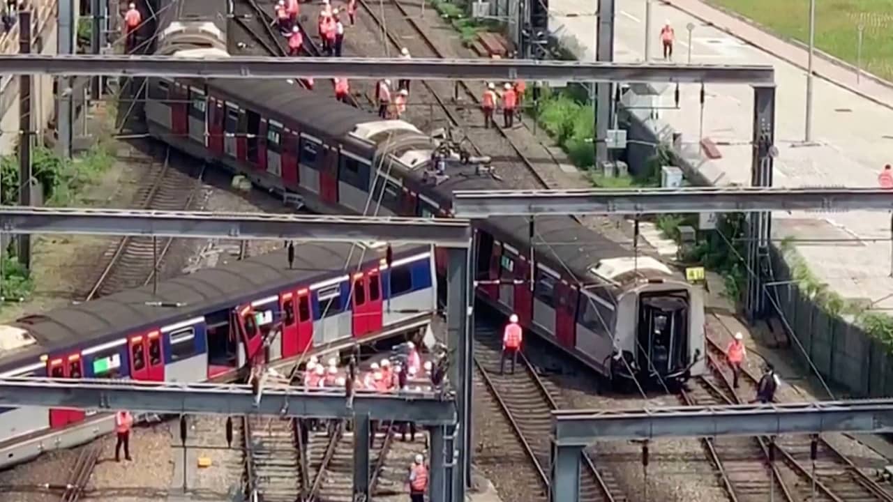 Beeld uit video: Voor de eerste keer trein ontspoord in Hongkong
